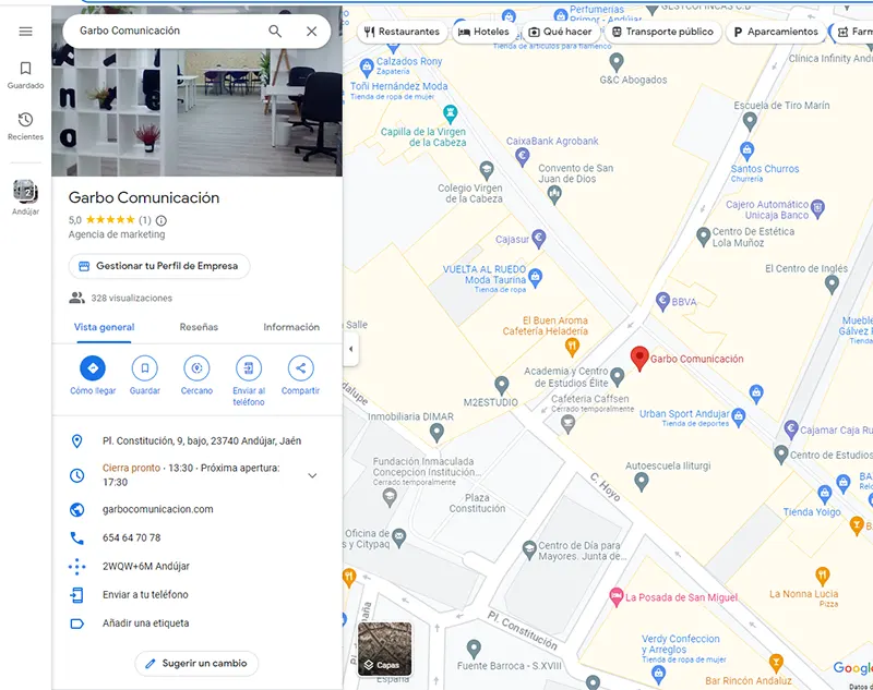 ficha de empresa de Google de agencia de comunicación en Jaén